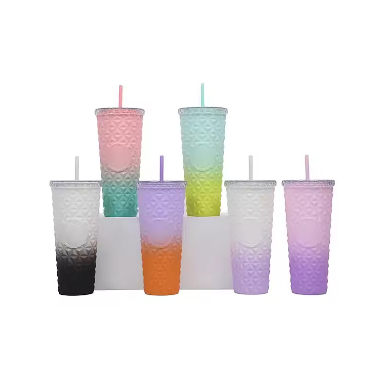 Double-layer diamond pattern Plastic tumbler