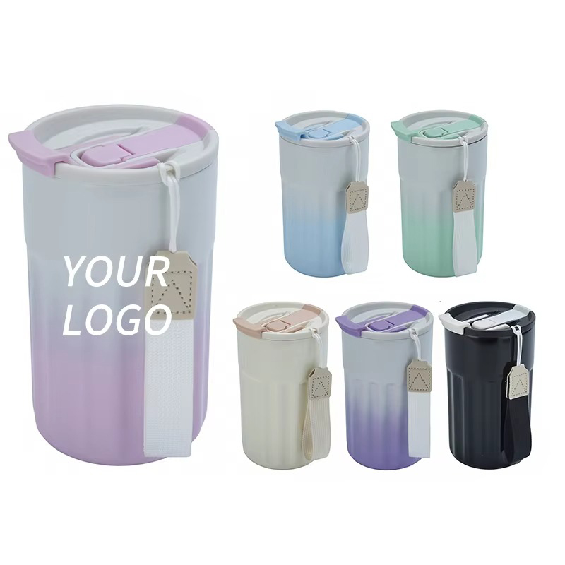 Portable outdoor Stainless steel coffee mug with straw