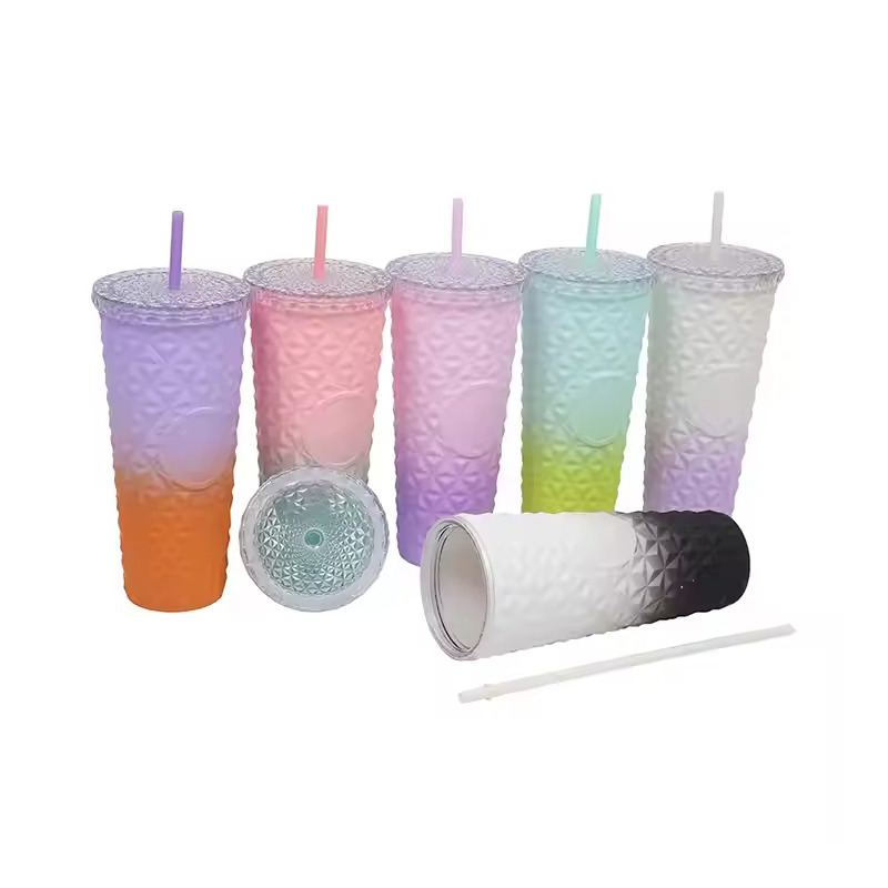 Double-layer diamond pattern Plastic tumbler