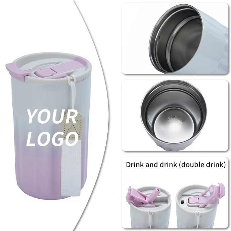 Portable outdoor Stainless steel coffee mug with straw