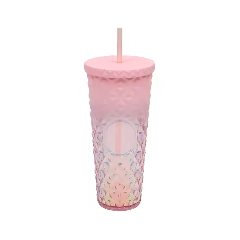 Double-layer diamond pattern Plastic tumbler