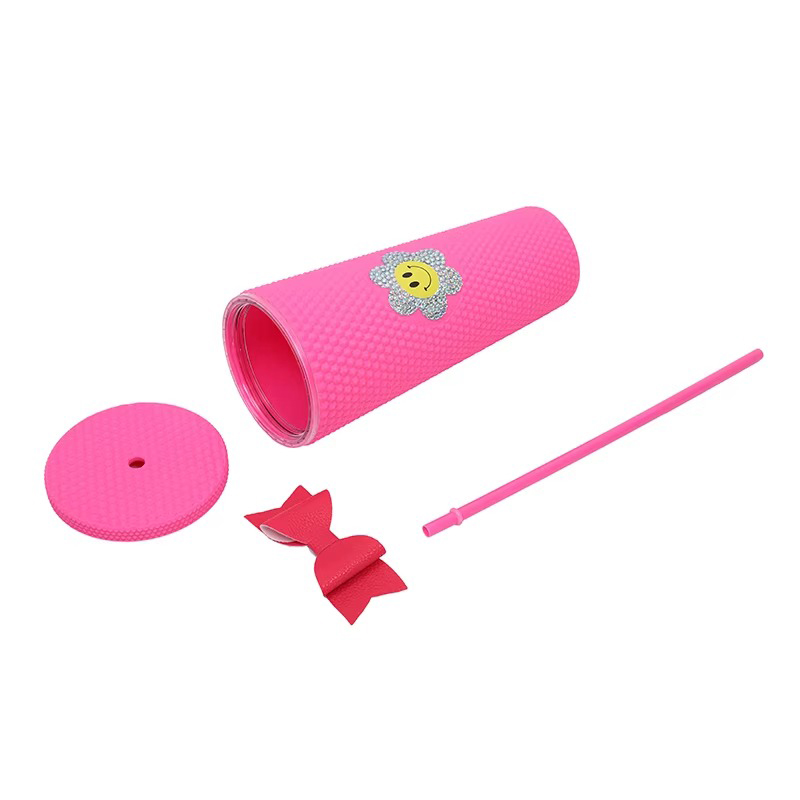 Cute bow straw smiley face Plastic tumbler