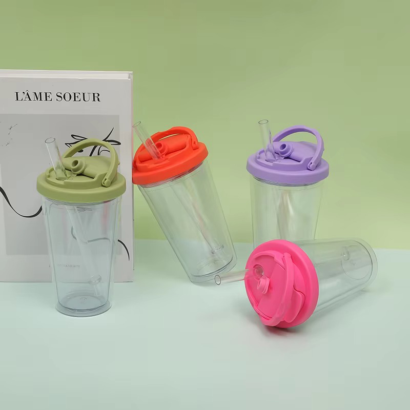 Small handle straw portable Plastic tumbler