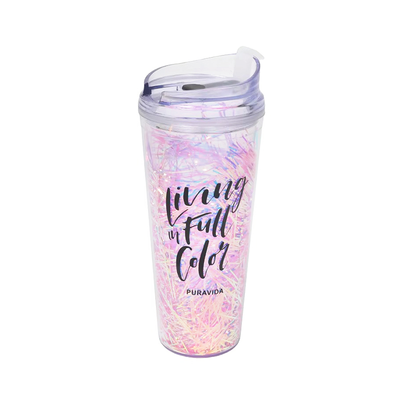 Sequins customizable heat insulation Plastic tumbler