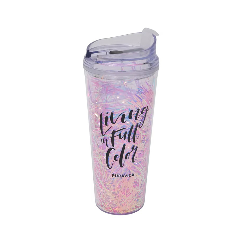 Sequins customizable heat insulation Plastic tumbler