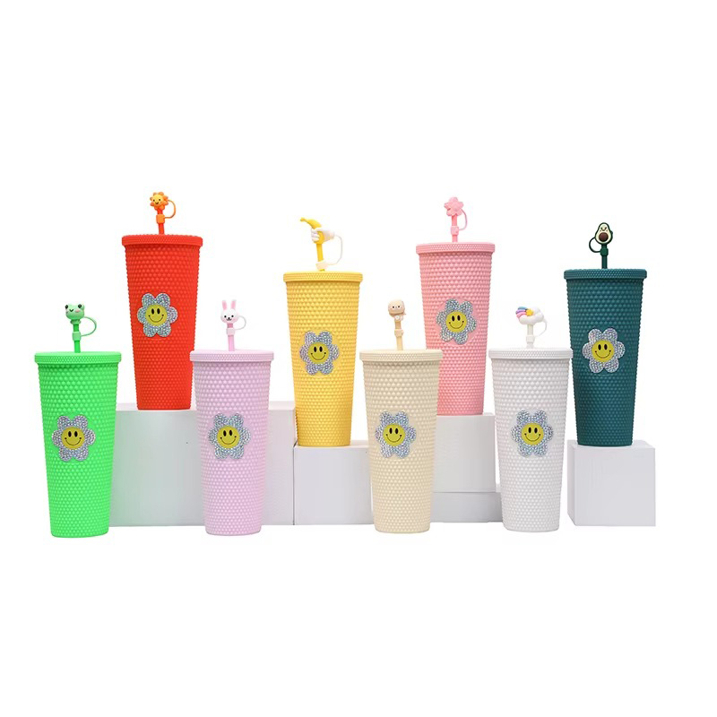 Cute bow straw smiley face Plastic tumbler