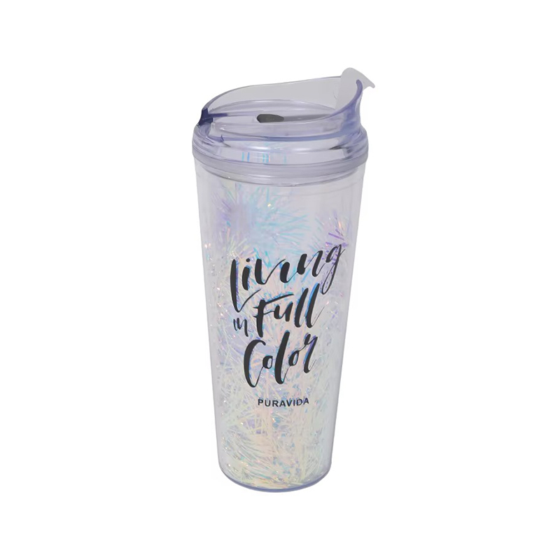 Sequins customizable heat insulation Plastic tumbler