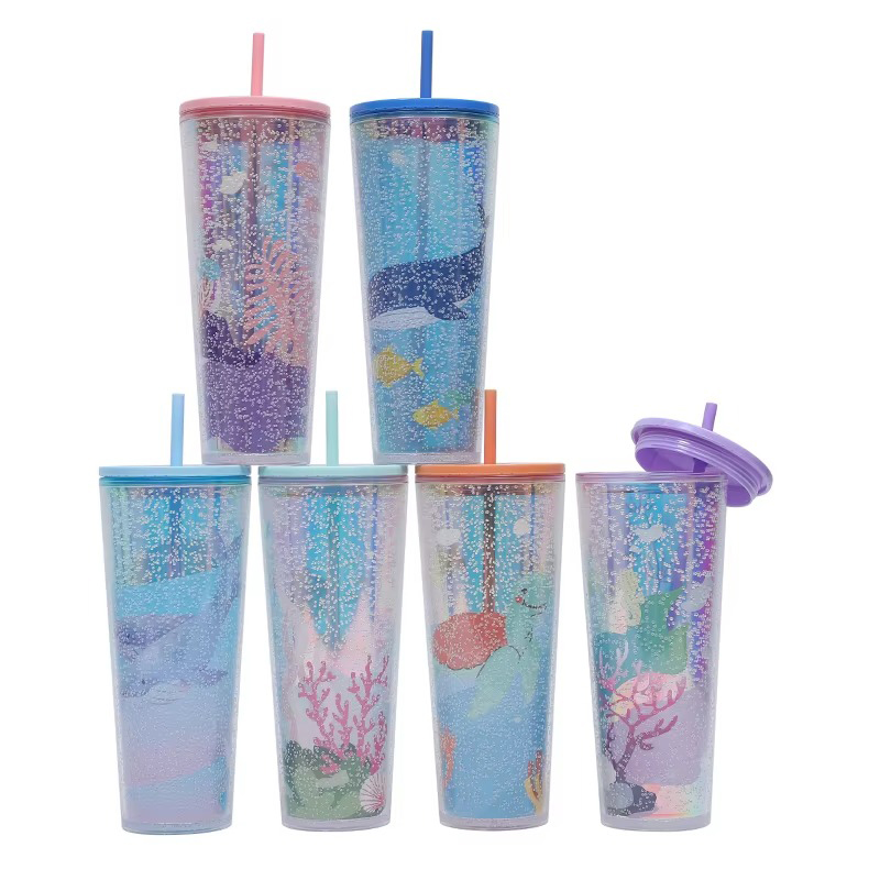 Color straight glass cover Plastic tumbler