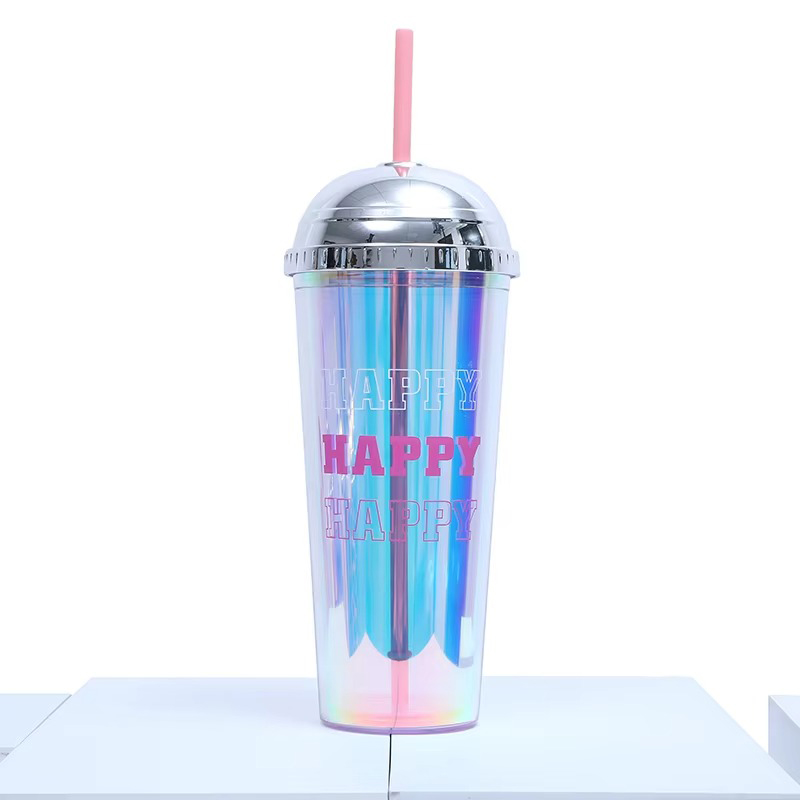 Creative straw dome transparent Plastic tumbler