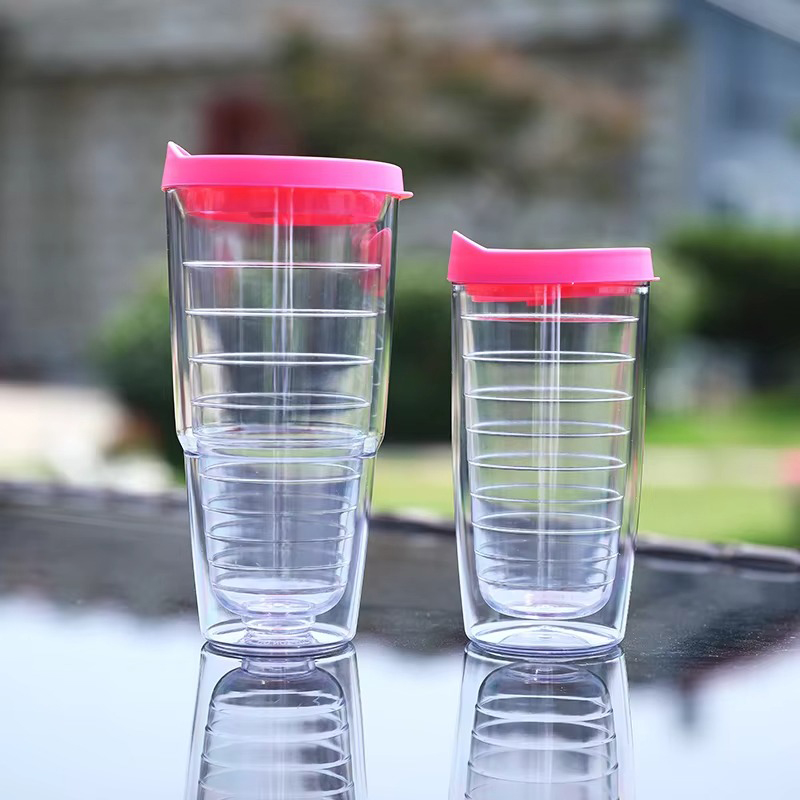 Double layer high quality Plastic tumbler with cover