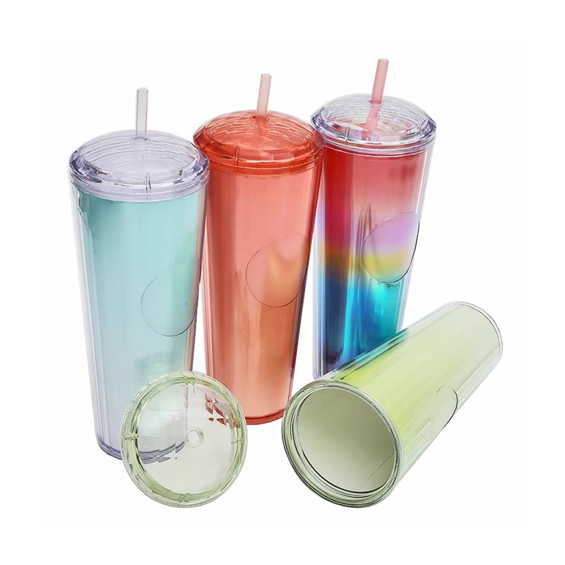 Round top cover Plastic tumbler with straw