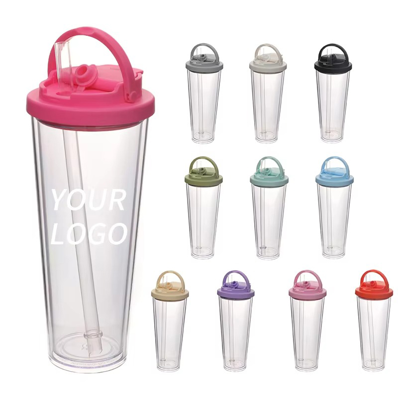 Portable handle straw Plastic tumbler