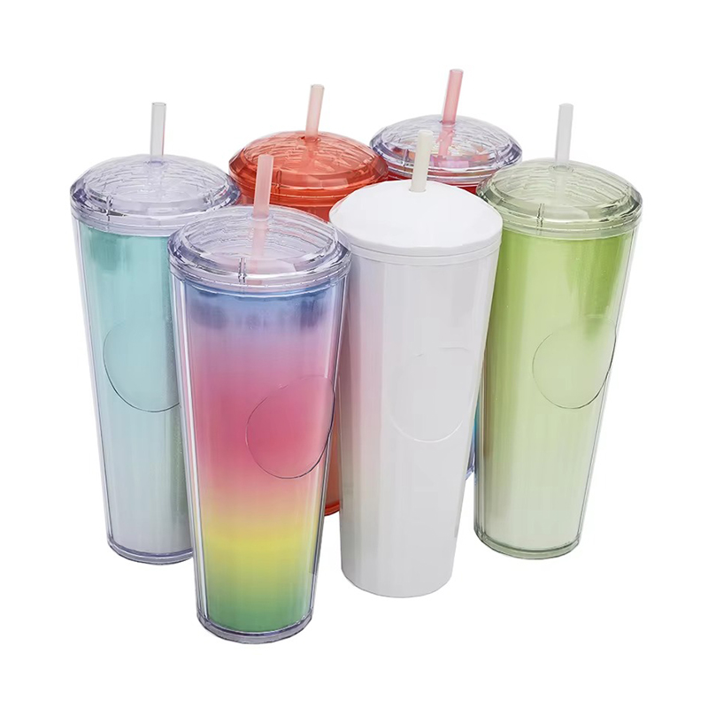 Round top cover Plastic tumbler with straw