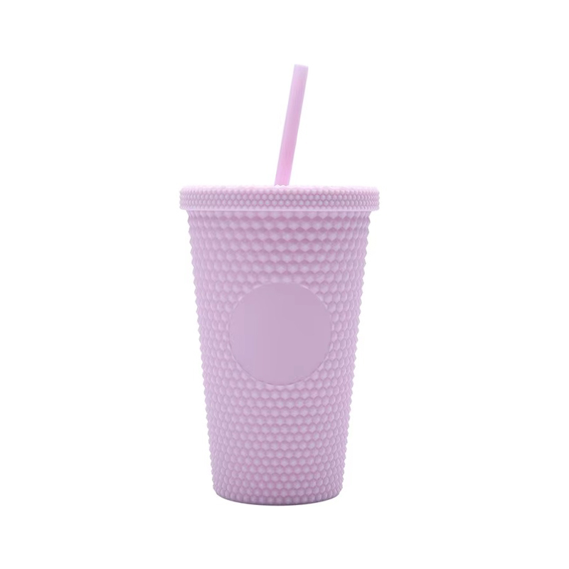 Shiny Plastic tumbler with lid and straw