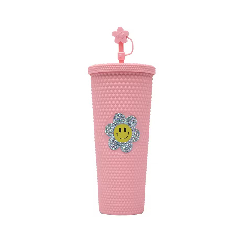 Cute bow straw smiley face Plastic tumbler