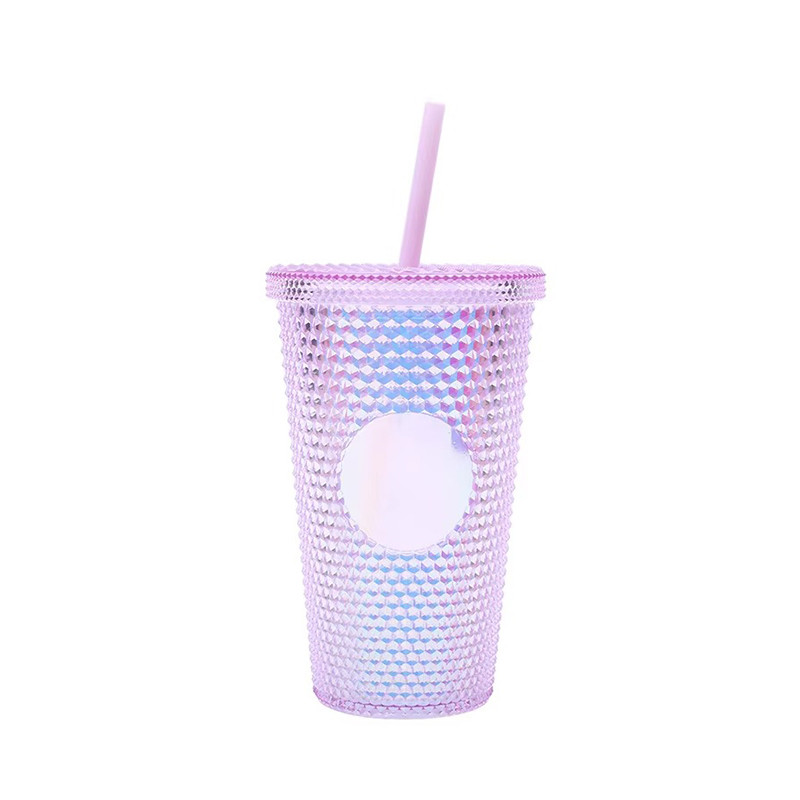 Shiny Plastic tumbler with lid and straw