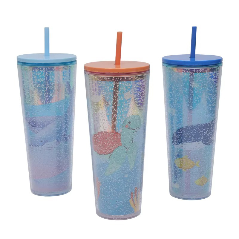 Color straight glass cover Plastic tumbler