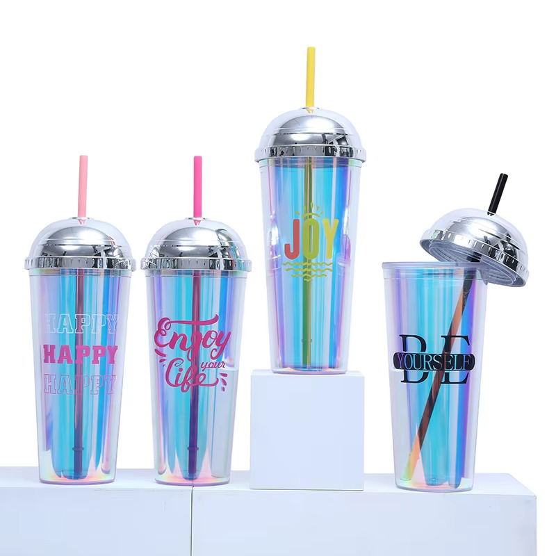 Creative straw dome transparent Plastic tumbler