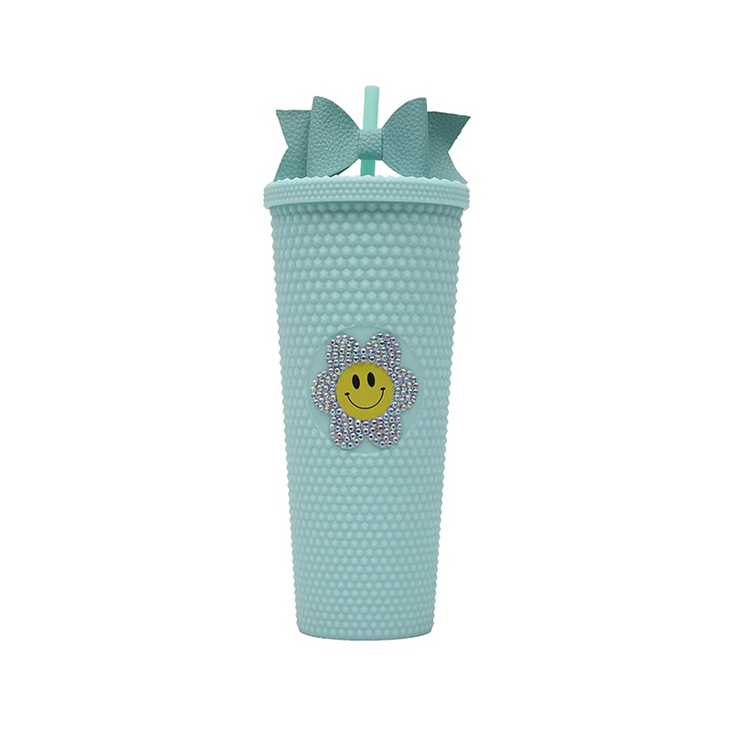 Cute bow straw smiley face Plastic tumbler