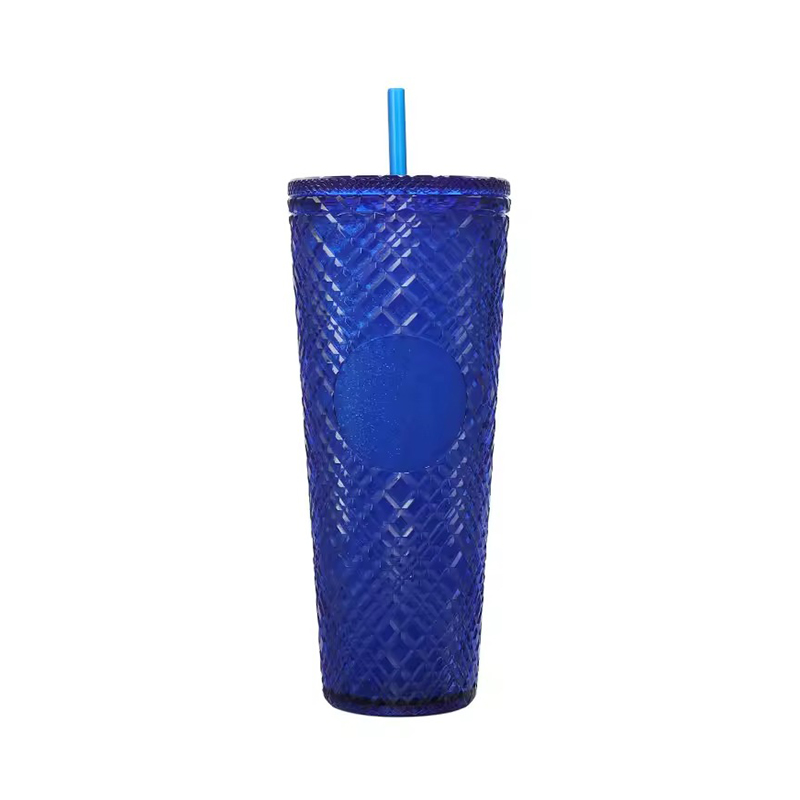 Gemstones inlay texture double layer Plastic tumbler