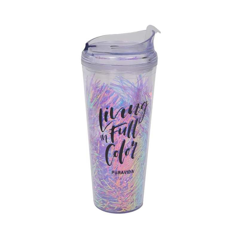 Sequins customizable heat insulation Plastic tumbler