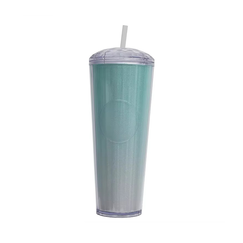 Round top cover Plastic tumbler with straw