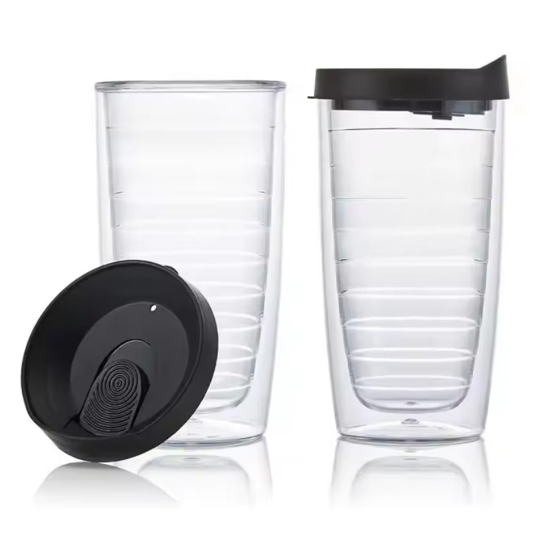 Double layer high quality Plastic tumbler with cover