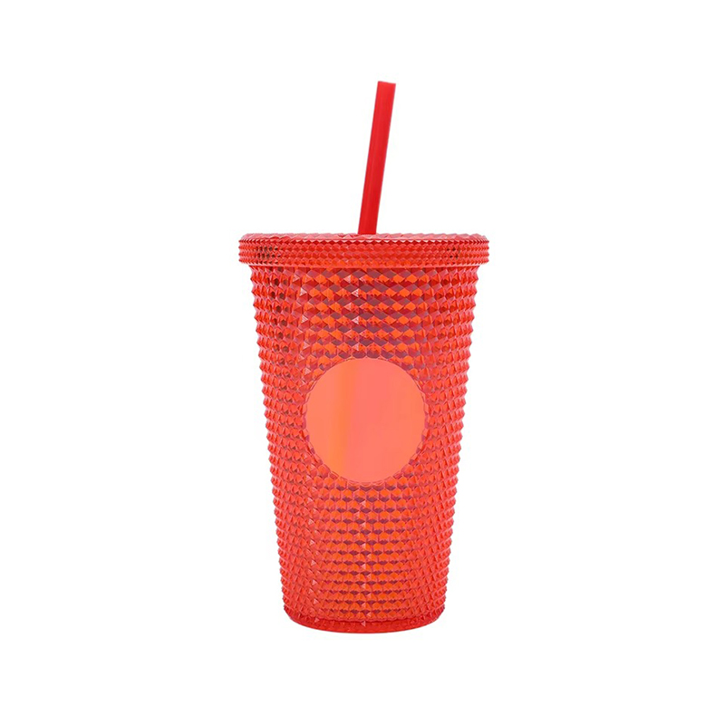 Shiny Plastic tumbler with lid and straw