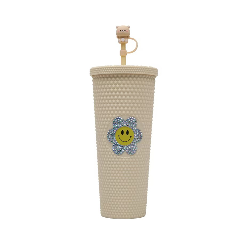 Cute bow straw smiley face Plastic tumbler