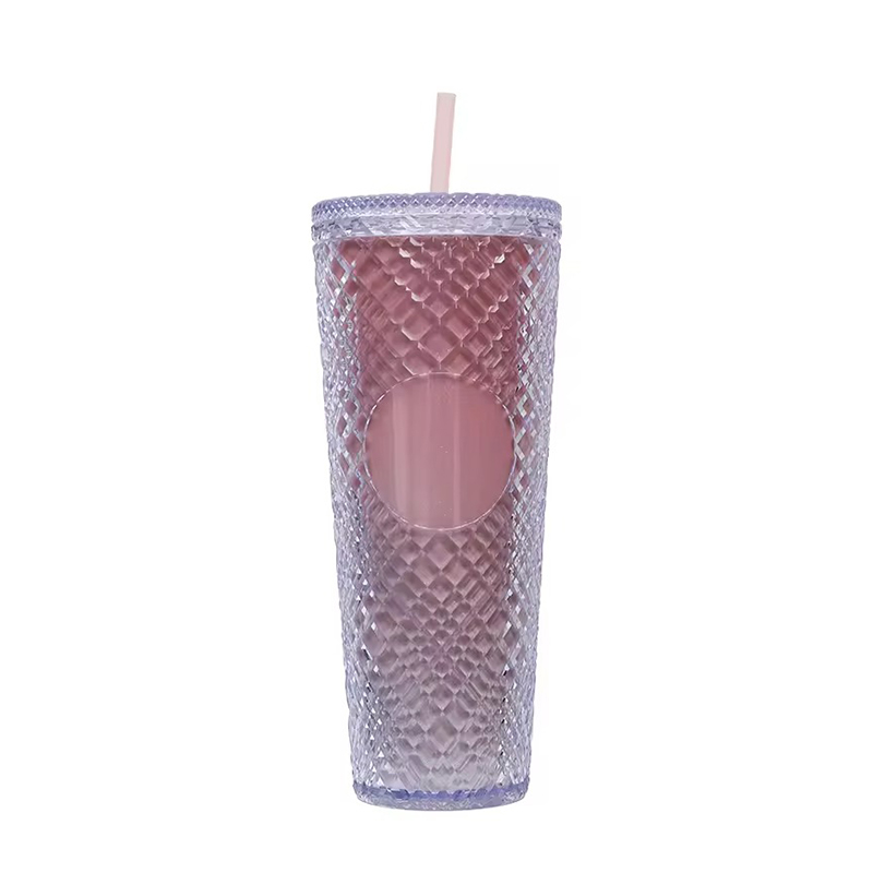 Gemstones inlay texture double layer Plastic tumbler