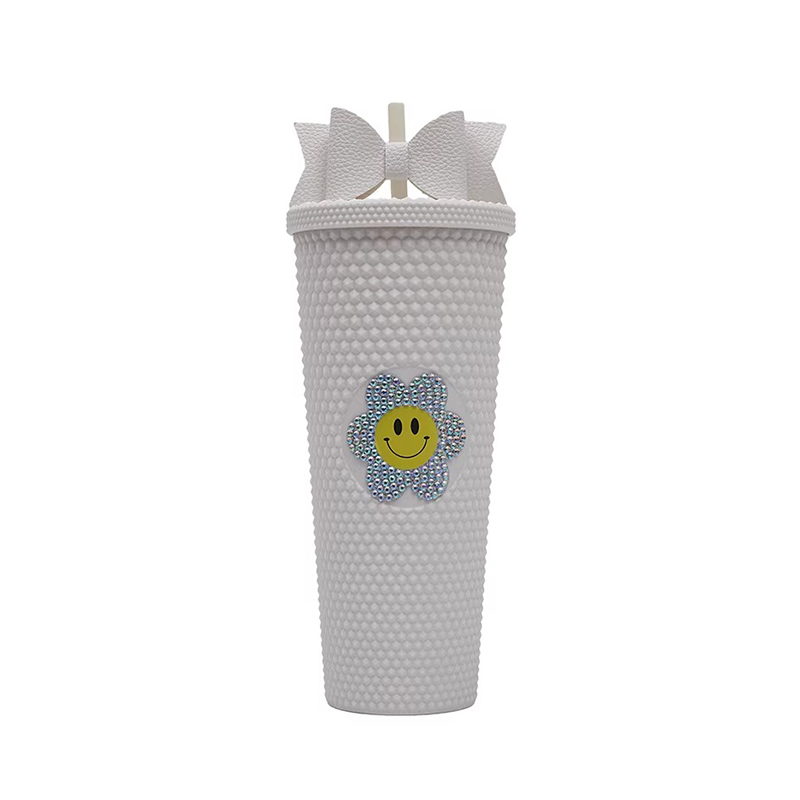 Cute bow straw smiley face Plastic tumbler