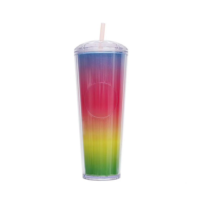 Round top cover Plastic tumbler with straw