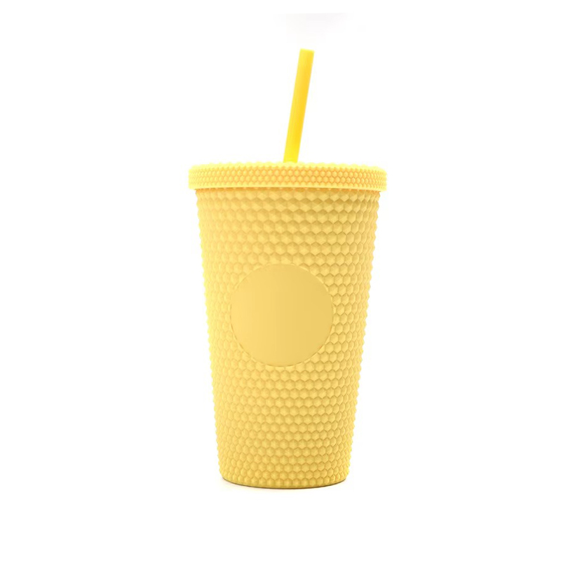 Shiny Plastic tumbler with lid and straw