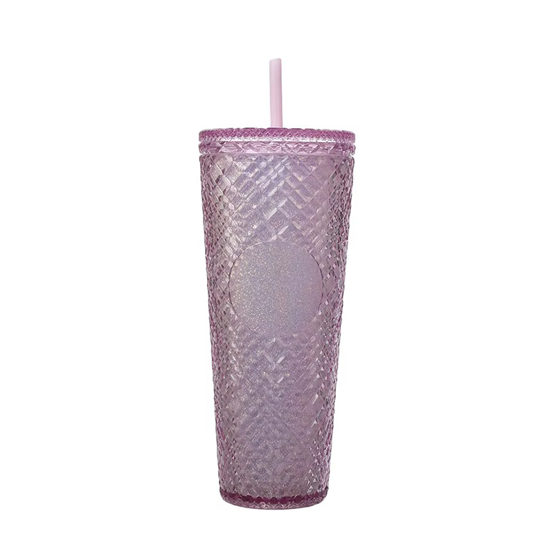 Gemstones inlay texture double layer Plastic tumbler