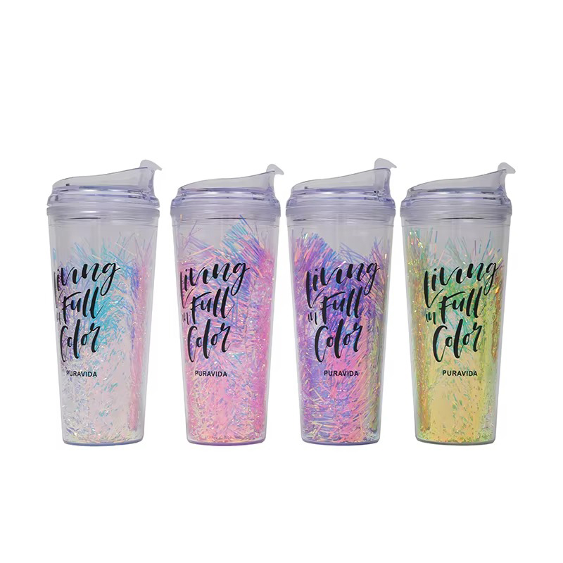 Sequins customizable heat insulation Plastic tumbler