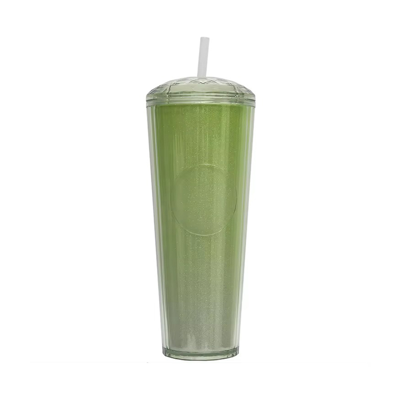 Round top cover Plastic tumbler with straw