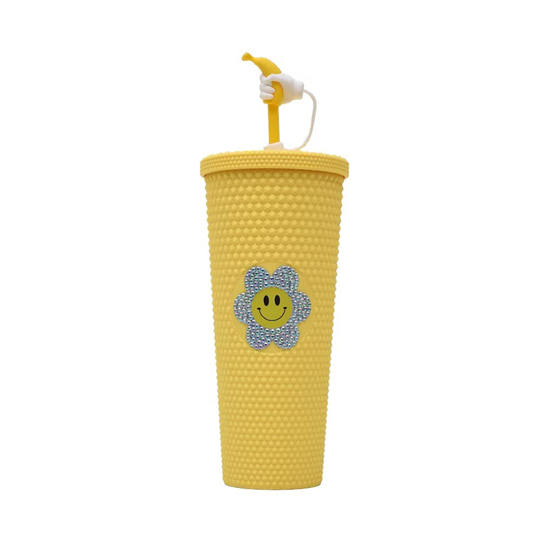 Cute bow straw smiley face Plastic tumbler