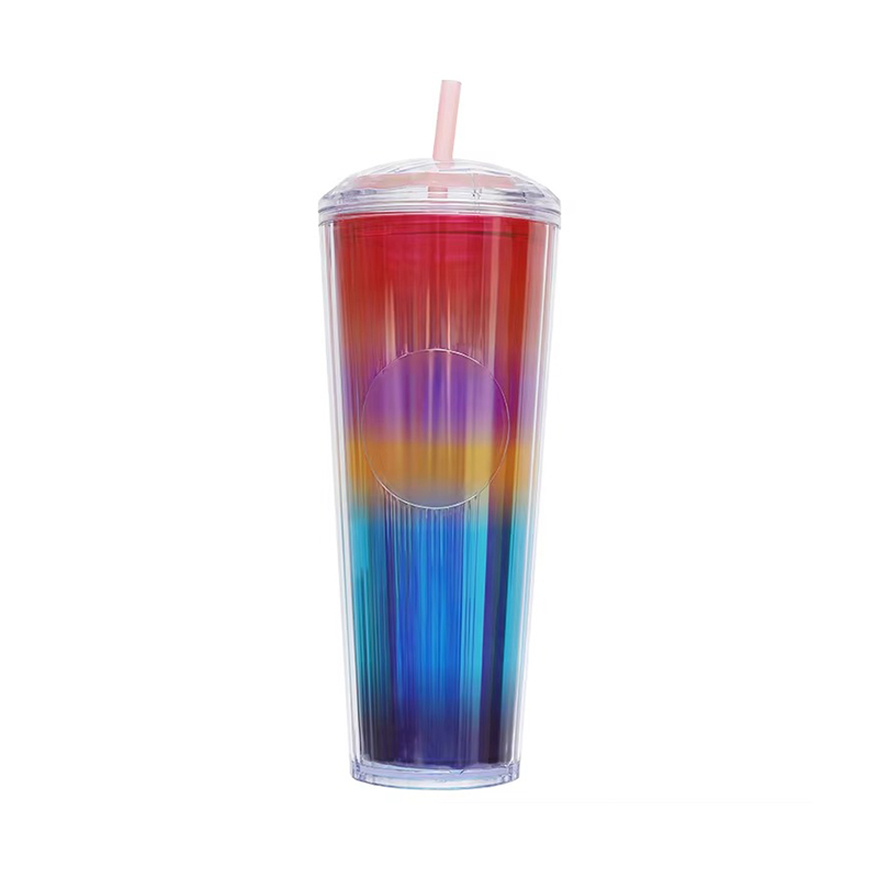 Round top cover Plastic tumbler with straw