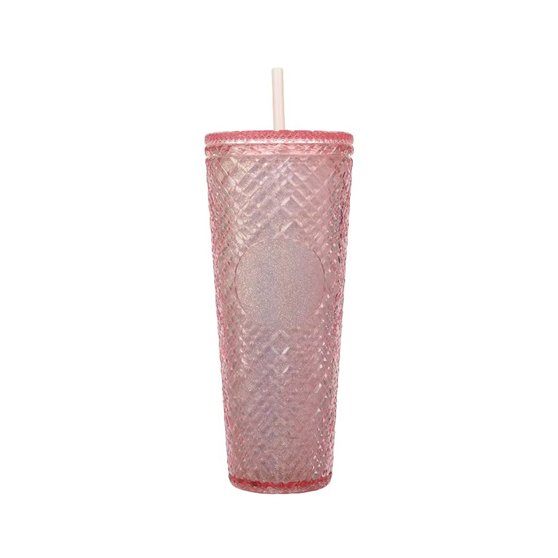 Gemstones inlay texture double layer Plastic tumbler