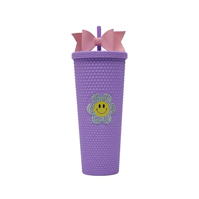 Cute bow straw smiley face Plastic tumbler