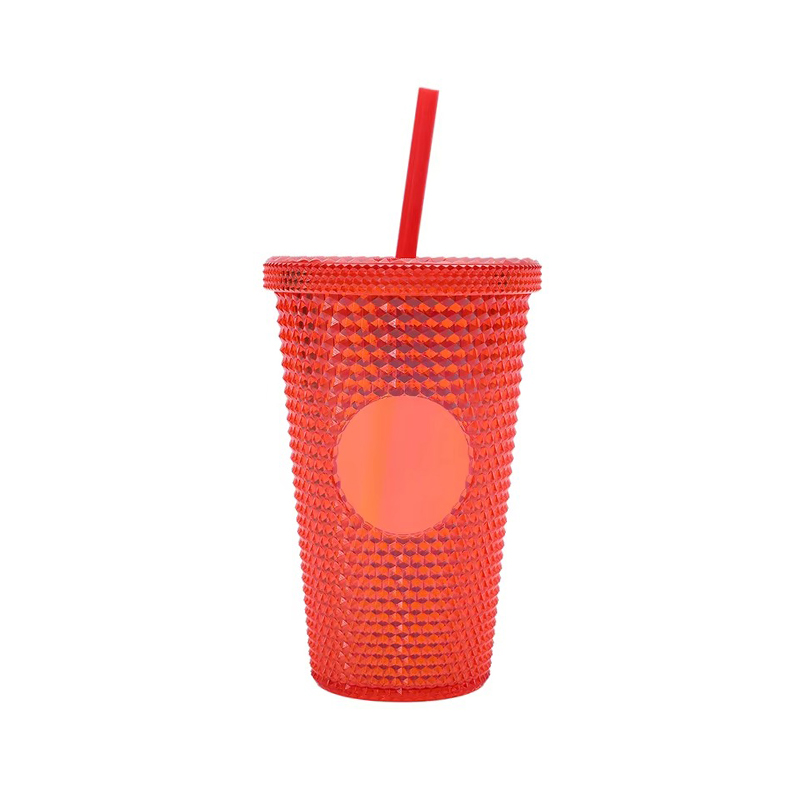 Shiny Plastic tumbler with lid and straw