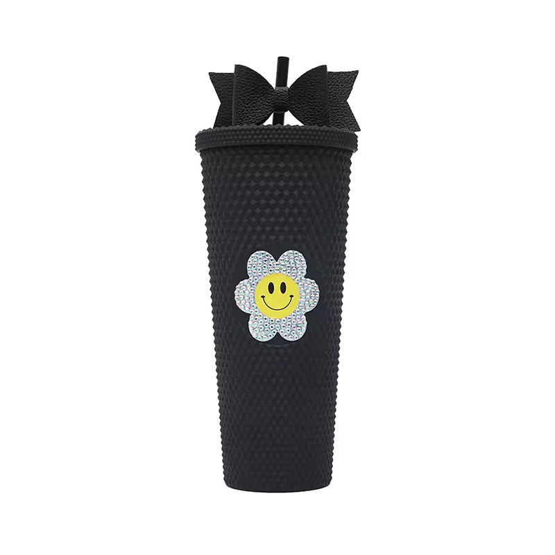 Cute bow straw smiley face Plastic tumbler