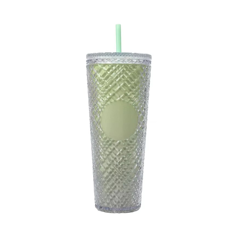 Gemstones inlay texture double layer Plastic tumbler