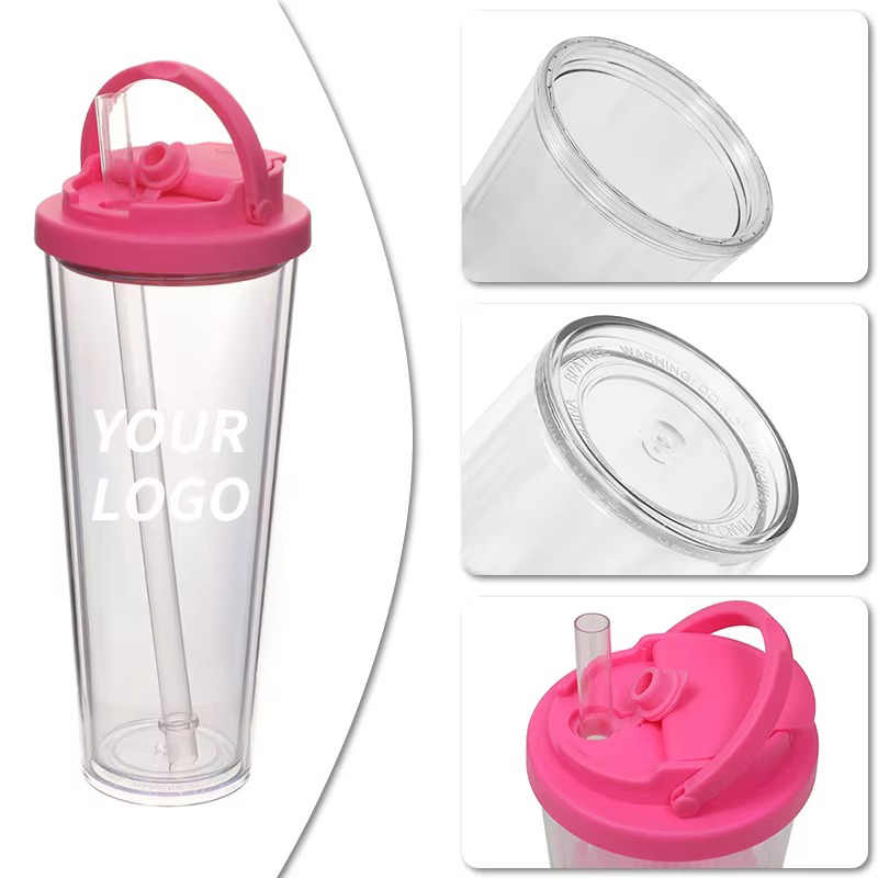 Portable handle straw Plastic tumbler