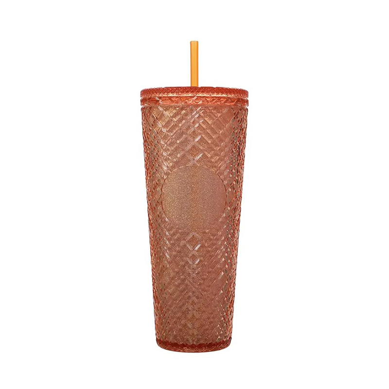 Gemstones inlay texture double layer Plastic tumbler