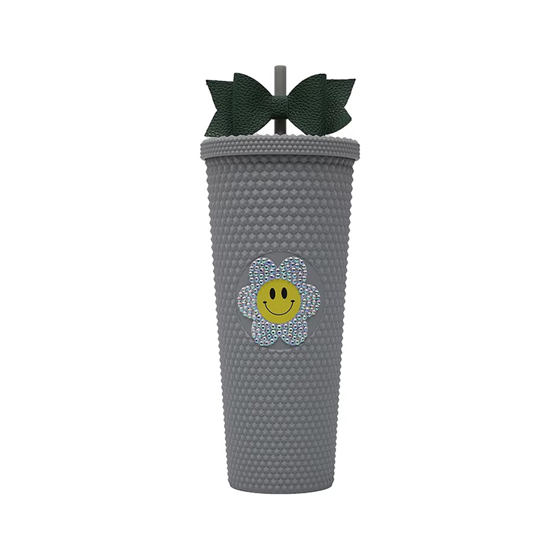 Cute bow straw smiley face Plastic tumbler