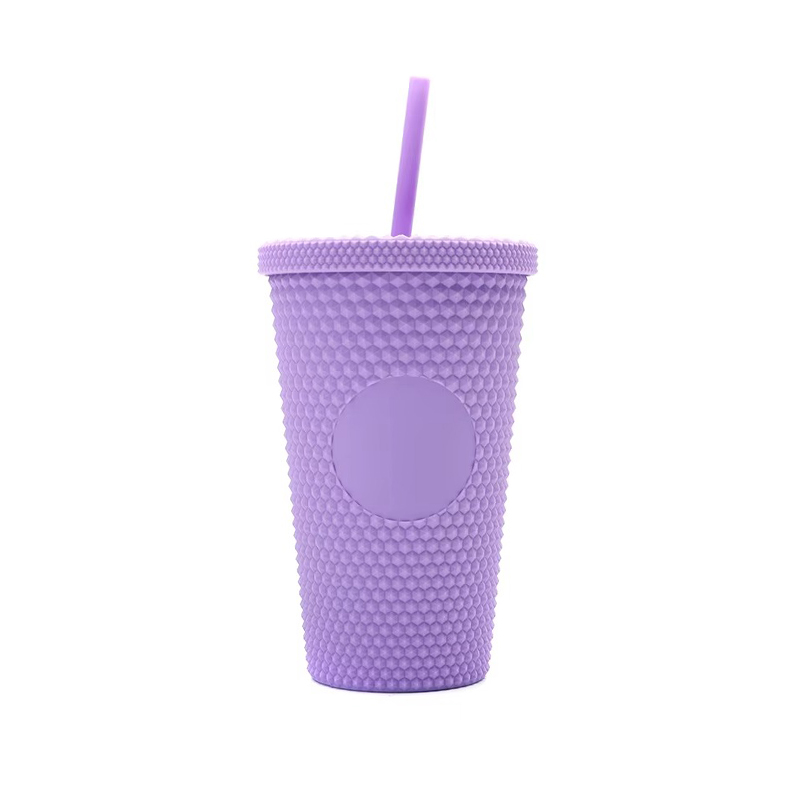 Shiny Plastic tumbler with lid and straw