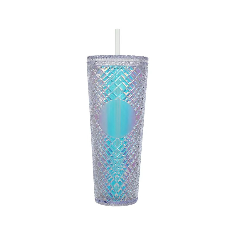 Gemstones inlay texture double layer Plastic tumbler