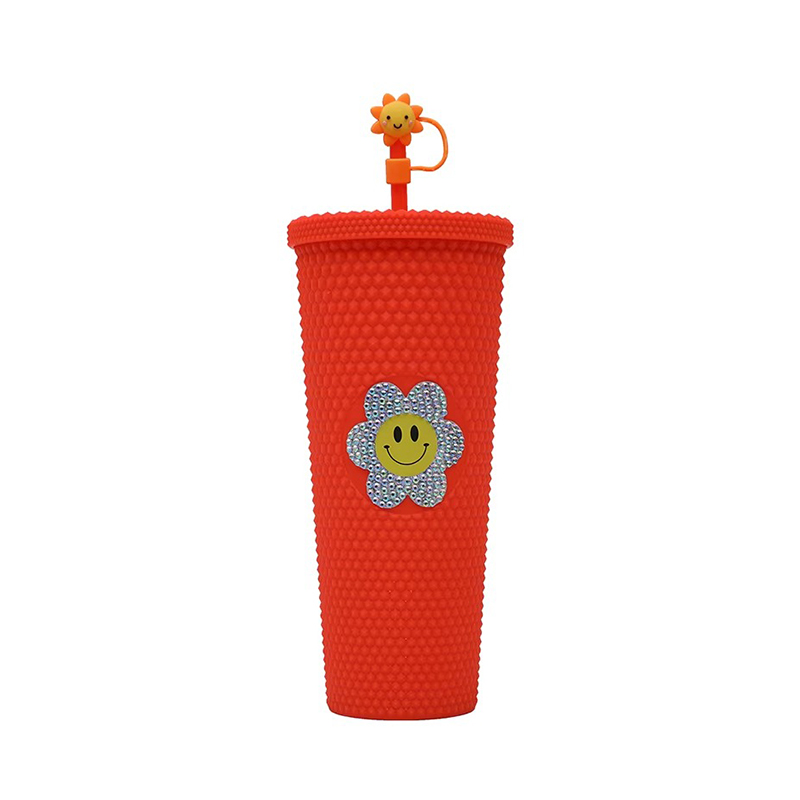 Cute bow straw smiley face Plastic tumbler