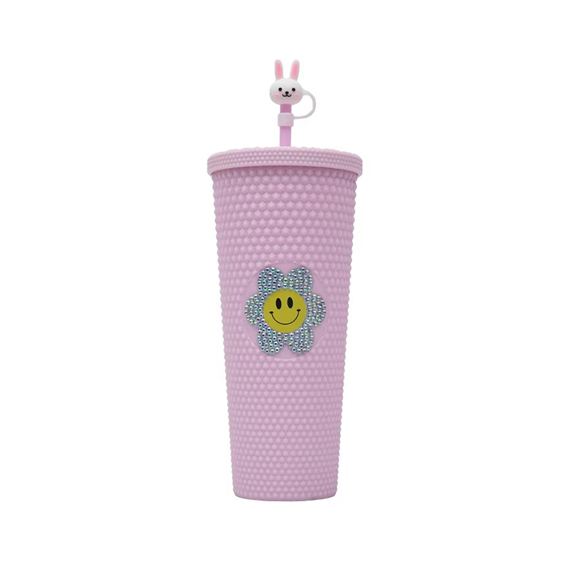 Cute bow straw smiley face Plastic tumbler